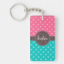 Points roses et turquoises personnalisés Girly Porte-clés
