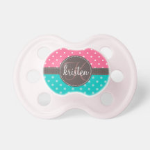 Points roses et turquoises personnalisés Girly Sucettes Pour Bébé