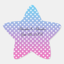 Pois bleu et rose épousant des faveurs autocollant