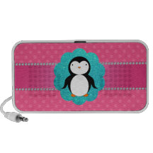 Pois de fantaisie de rose de pingouin haut-parleurs ordinateur portable