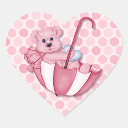 Pois de rose d'ours de parapluie de thème de bébé autocollants