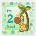 Pois et girafe d'anniversaire - deuxième anniversa adhésifs
