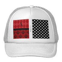 Pois noir et blanc de nom et de monogramme casquettes