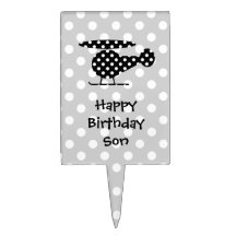 Pois noir et blanc, joyeux anniversaire étiquette à gâteau