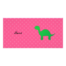 Pois nommé personnalisé de rose de dinosaure carte avec photo