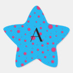Pois rose bleu de monogramme autocollants