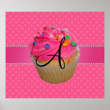Pois rose de rose de petit gâteau de monogramme affiche