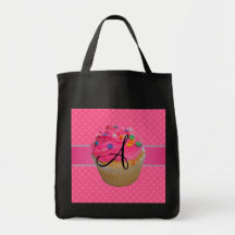 Pois rose de rose de petit gâteau de monogramme sacs fourre-tout