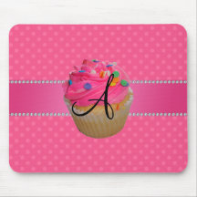 Pois rose de rose de petit gâteau de monogramme tapis de souris
