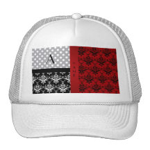 Pois rouge de damassé de nom et de monogramme casquettes de camionneur