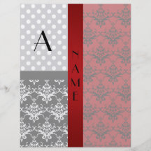 Pois rouge de damassé de nom et de monogramme prospectus