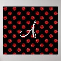 Pois rouge de scintillement de monogramme affiches
