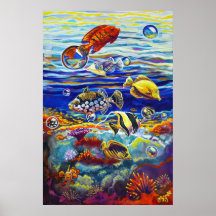 Poissons bleus de récif de scintillement coloré de affiches