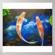 Poissons de Koi avec l'art de réflexions de nuage Poster