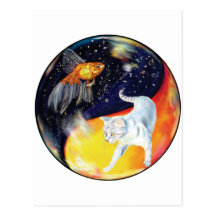 Poissons de YinYang et chat - carte postale de cou