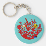 Poissons et art Keychain de griffonnage de corail Porte-clefs