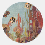 Poissons tropicaux vintages et corail dans l'océan adhésif