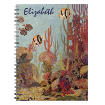 Poissons tropicaux vintages et corail dans l'océan carnet à spirale