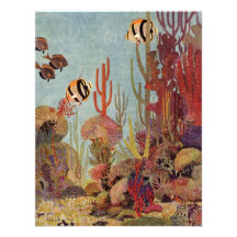 Poissons tropicaux vintages et corail dans l'océan cartons d'invitation