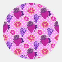 Polk-un-points et fruits - motif rose adhésifs ronds