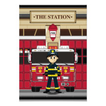 Pompier avec la carte de la pompe à incendie RSVP Faire-part
