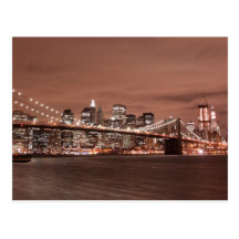 Pont de Brooklyn la nuit, New York City Cartes Postales