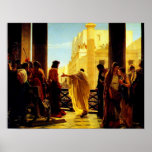 Pontius Pilate présent une affiche châtiée de Jésu