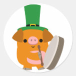 Porc de bande dessinée jouant Bodhran :) autocolla autocollants