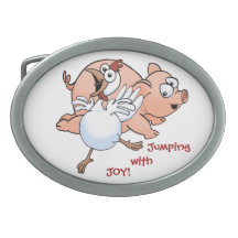 Porc et poulet sautant avec joie ! boucles de ceinture