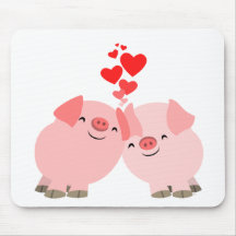 Porcs mignons de bande dessinée dans l'amour Mouse Tapis De Souris
