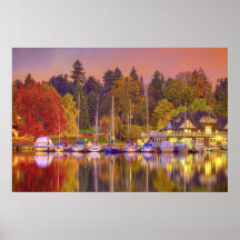 Port crépusculaire en automne posters