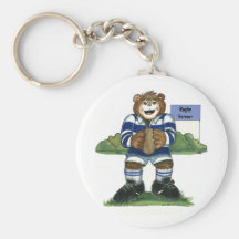 Porte - clé - ours masculin de rugby dans le bleu porte-clef