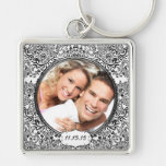 Porte - clé vintage de photo de mariage damassé porte-clés