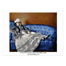 Portrait de femme Manet sur un sofa bleu Cartes Postales