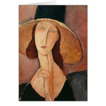 Portrait de Jeanne Hebuterne dans un grand chapeau Carte De Vœux