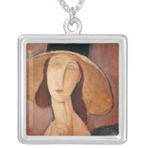 Portrait de Jeanne Hebuterne dans un grand chapeau Pendentif