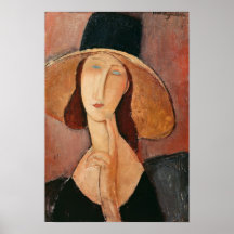 Portrait de Jeanne Hebuterne dans un grand chapeau Affiches
