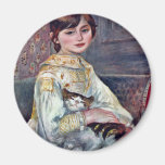 Portrait du Mademoiselle Julie Manet avec le chat Aimant Pour Réfrigérateur