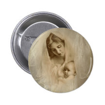 Portrait vintage, mère affectueuse tenant l'enfant badge