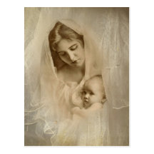Portrait vintage, mère affectueuse tenant l'enfant carte postale