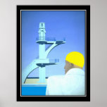 Poster vintage de plongeur de nageur