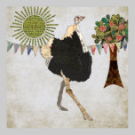 Poster vintage fleuri de blanc de soleil d'autruch posters