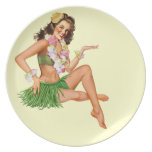 Poster vintage hawaïen de fille de goupille- assiette pour soirée