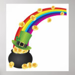 Pot irlandais d'affiche d'or et d'arc-en-ciel