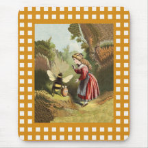 Pot vintage de miel de petite fille d'abeille tapis de souris