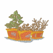 Pots de terre cuite avec des herbes polos brodés