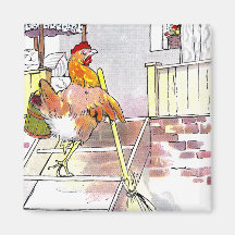 Poule avec des escaliers de support de balai à la  magnets