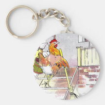 Poule avec des escaliers de support de balai à la  porte-clefs