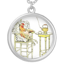 Poule fatiguée ayant une tasse de thé colliers