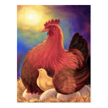 Poulet avec l'art de ferme de poussin - multi carte postale